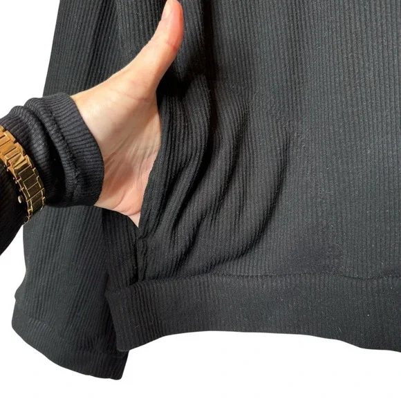 Chaser Rib Knit Boxy Hoodie‎ with Pockets Black size Large - Picture 3 of 5